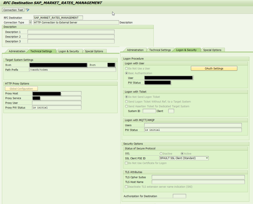 SAP Market Rates Management Define RFC Connection